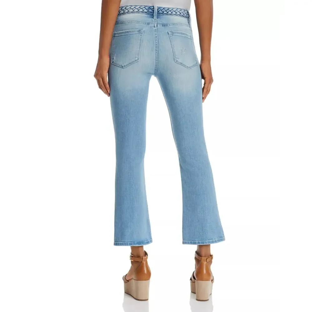 FRAME Le Crop Mini Boot Jeans Light Wash Braided Waist Sz 29 Summer Cropped - Picture 7 of 11